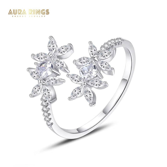 AURA Adjustable Flower CZ Ring – Elegant Zircon Claw Setting Jewelry for Women