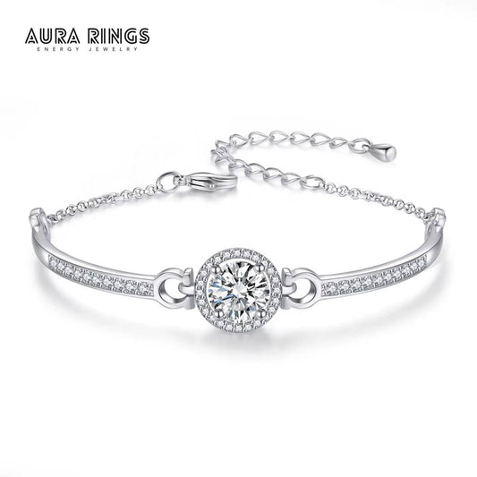 AURA Classic CZ Round Bangle – Elegant Copper Alloy Bracelet with Cubic Zirconia