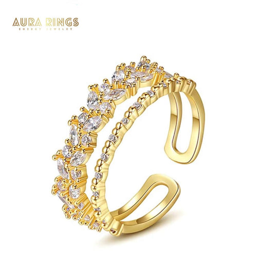 AURA Luxury Adjustable Two-Layer Ring – Silver & Gold Colors, Elegant Jewelry for Women