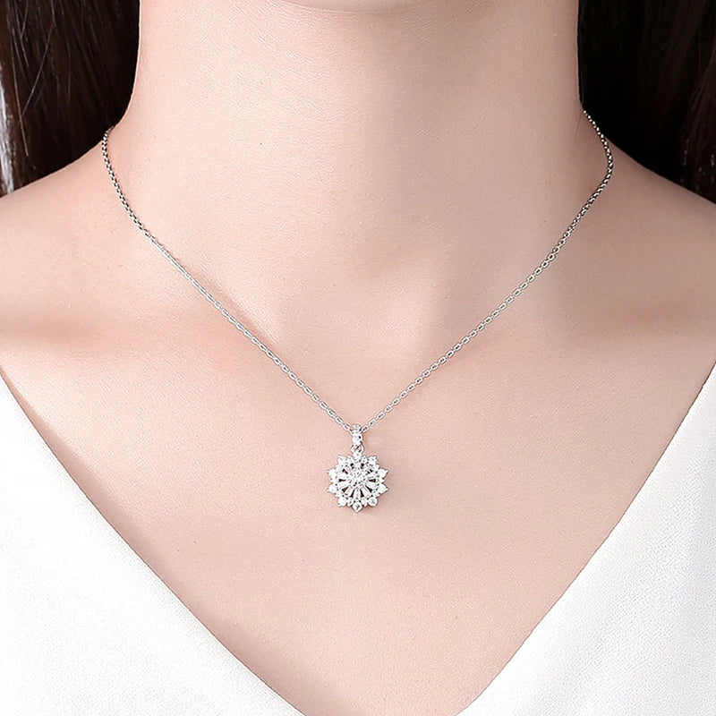 AURA Big Flower CZ Pendant Necklace - Snowflake Design, Elegant & Cute Jewelry for Women, Perfect Party Accessory