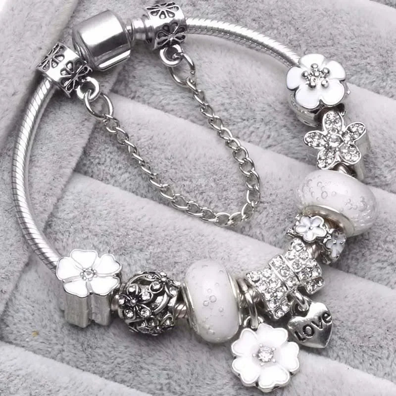 Pandora Bracelet Moments 925 Sterling Silver - Shili Peach Blossom Beads, DIY Jewelry, Three Colors