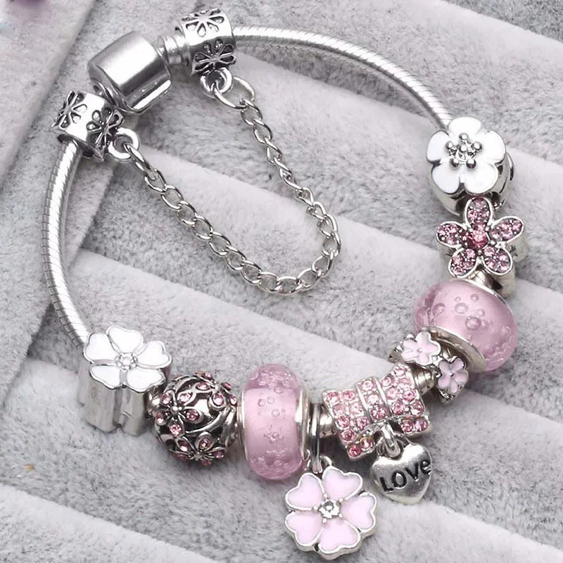 Pandora Bracelet Moments 925 Sterling Silver - Shili Peach Blossom Beads, DIY Jewelry, Three Colors