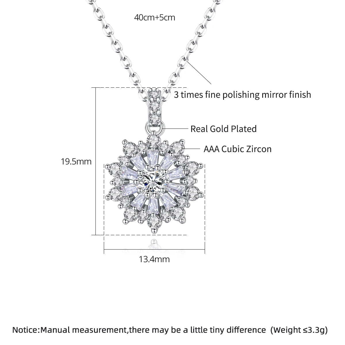 AURA Big Flower CZ Pendant Necklace - Snowflake Design, Elegant & Cute Jewelry for Women, Perfect Party Accessory