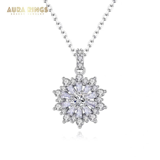 AURA Big Flower CZ Pendant Necklace - Snowflake Design, Elegant & Cute Jewelry for Women, Perfect Party Accessory